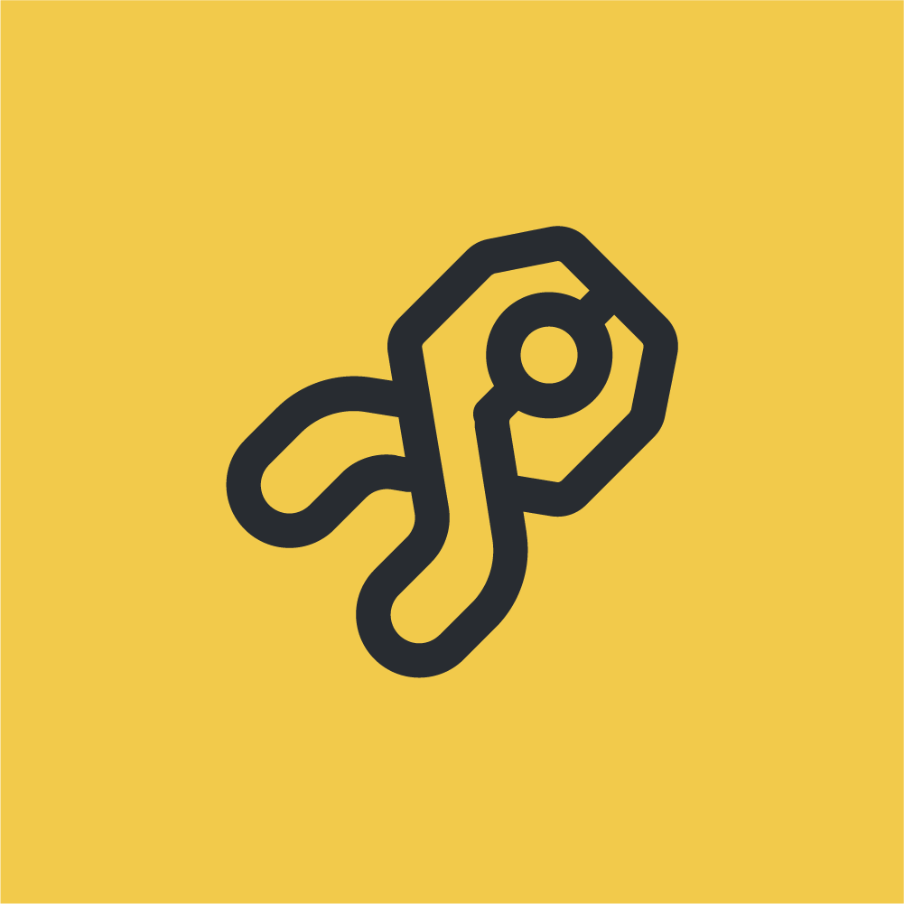 Icono de llave inglesa amarillo y negro representando herramientas y mantenimiento eléctrico