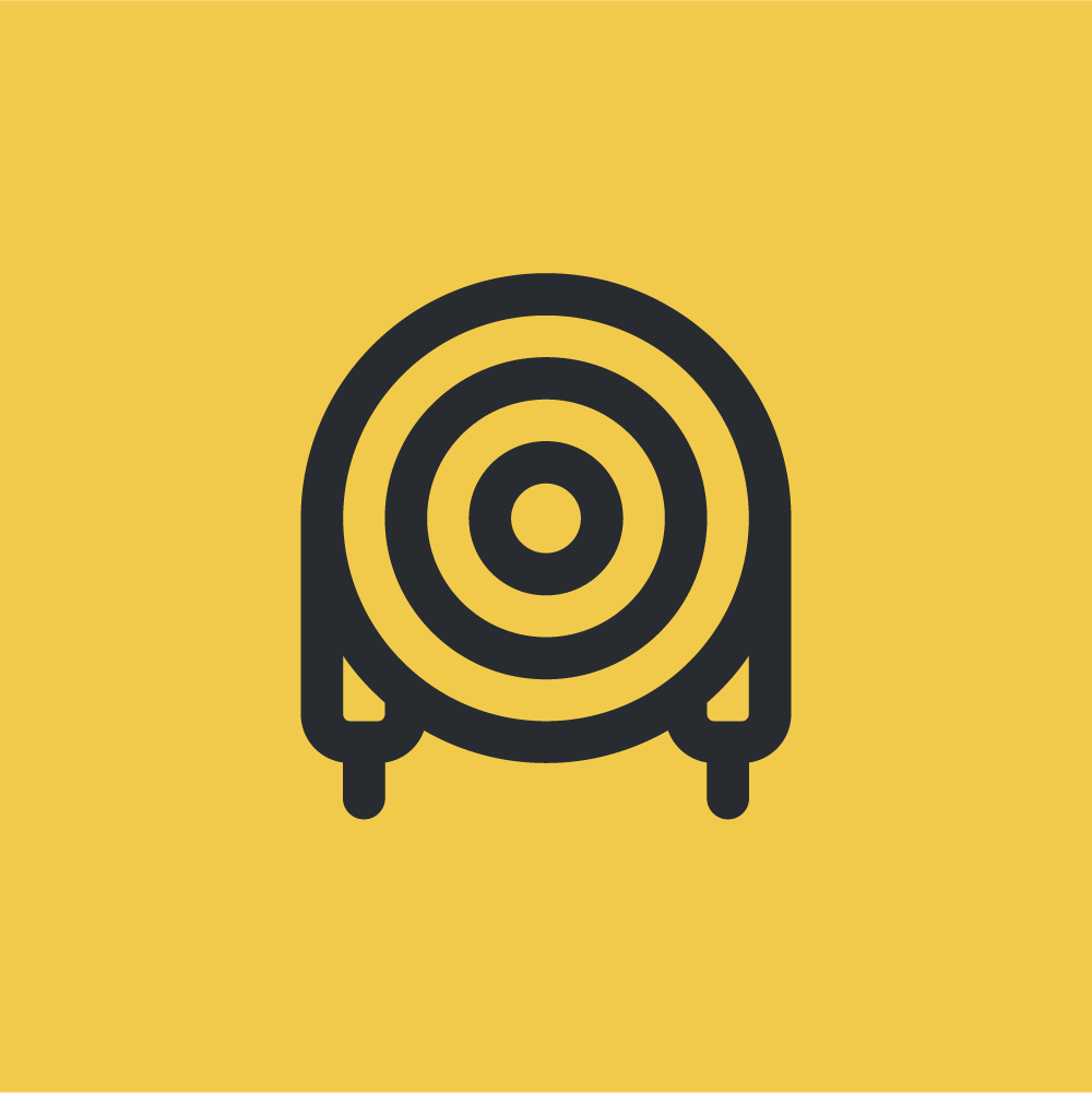 Icono de carrete de cable eléctrico amarillo y negro representando material eléctrico